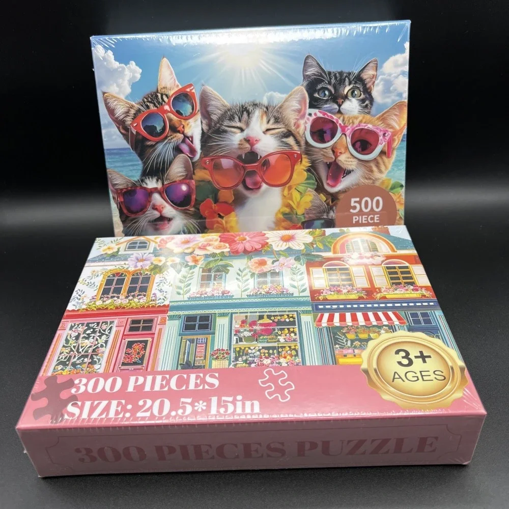 Lot Of 2 500 & 300‎ Piece Jigsaw Puzzle Summer Beach Cats Beach Cottage Floral